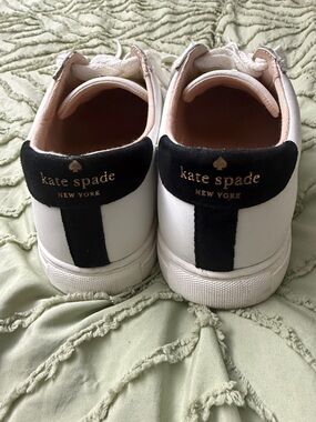 kate spade White and Black Leather Sneakers with Pink Lining